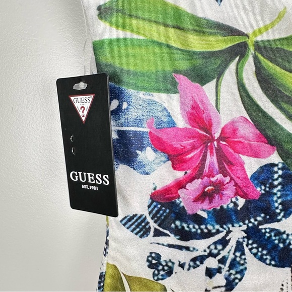 NWT Guess Malori Twisted Strap Tropical Print Bodycon Dress Size 6 Island Fancy - Picture 8 of 13